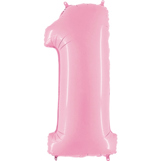 Folienballon - Riesenzahl - "1" - rosa - pastell - 102 cm