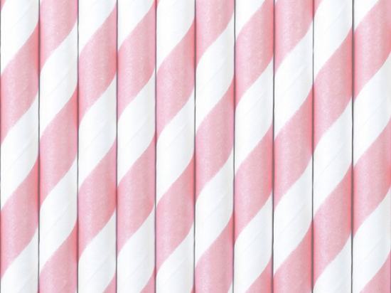 10 Strohhalme - Papier - weiß - rosa - gestreift - 19,5 cm