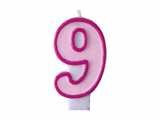 Tortenkerze - Zahlenkerze - rosa - "9" - 7 cm