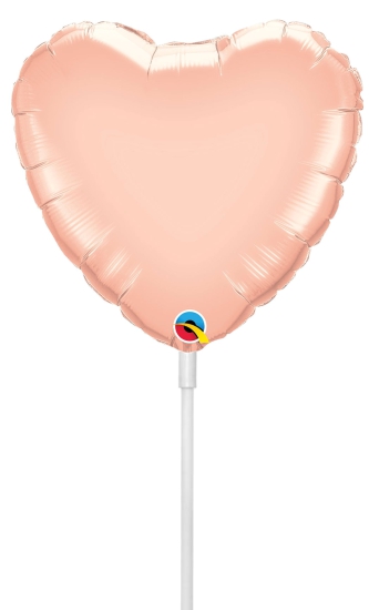 Folienballon am Stab - luftgefüllt - Herz - roségold - 22,8 cm