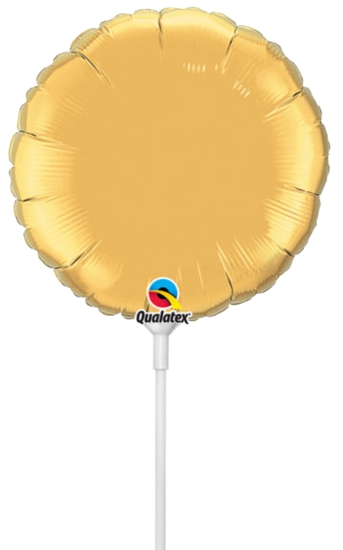Folienballon am Stab - luftgefüllt - rund - gold - 22,8 cm