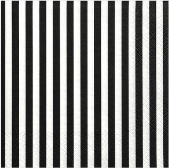 20 Servietten - schwarz - weiß - gestreift - 33 x 33 cm