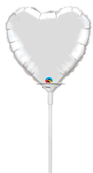 Folienballon am Stab - luftgefüllt - Herz - silber - 22,8 cm