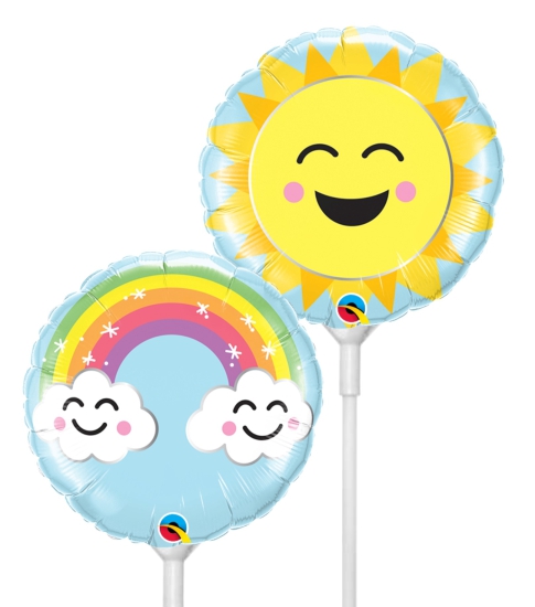 Folienballon am Stab - luftgefüllt - Regenbogen - Sonnenschein - 22,8 cm