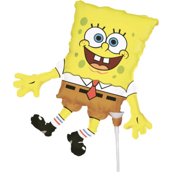 Folienballon am Stab - luftgefüllt - Spongebob - Schwammkopf