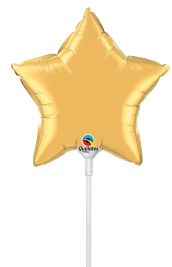 Folienballon am Stab - luftgefüllt - Stern - gold - 22,8 cm