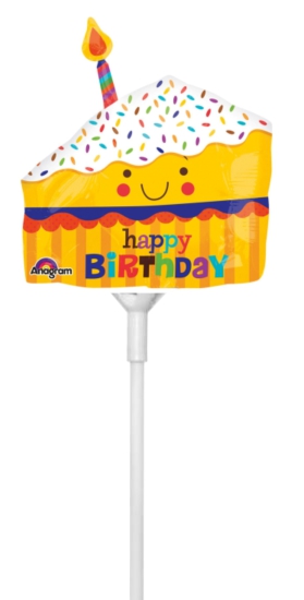 Folienballon am Stab - luftgefüllt - Happy Birthday - "fröhliches Kuchenstück" - 20 x 25 cm