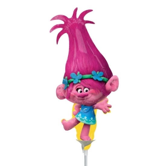 Folienballon am Stab - luftgefüllt -Dreamworks - "Trolls" - Poppy