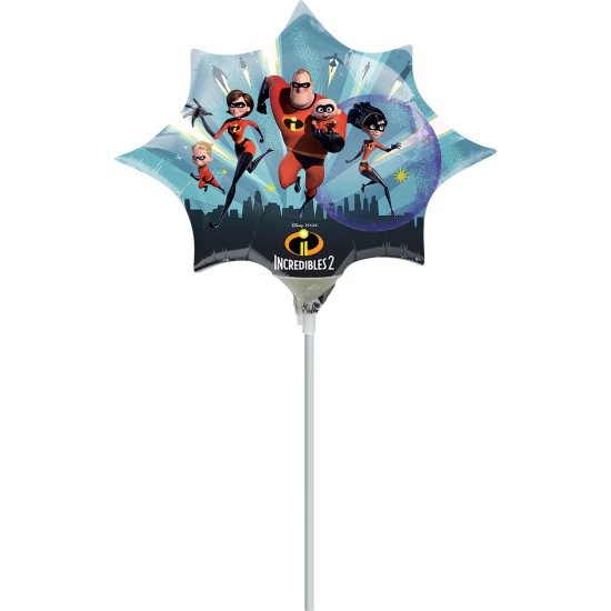 Folienballon am Stab - luftgefüllt - Incredibles 2 - Die Unglaublichen 2 - 30 x 25 cm