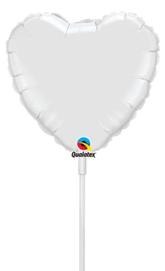 Folienballon am Stab - luftgefüllt - Herz - weiß - 22,8 cm