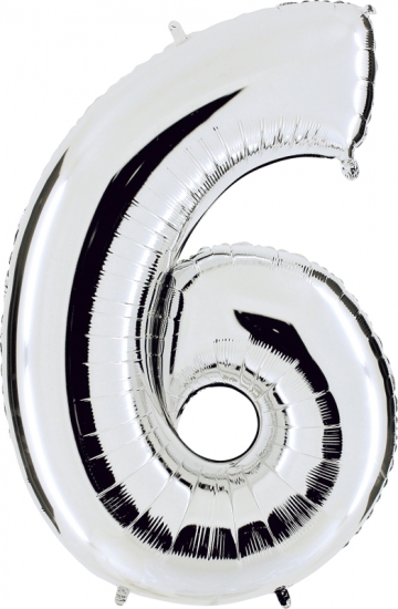 Folienballon Riesenzahl "6", silber, 102 cm