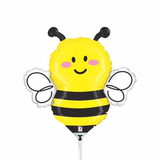 Folienballon am Stab - luftgefüllt - frohe Biene - 35 cm