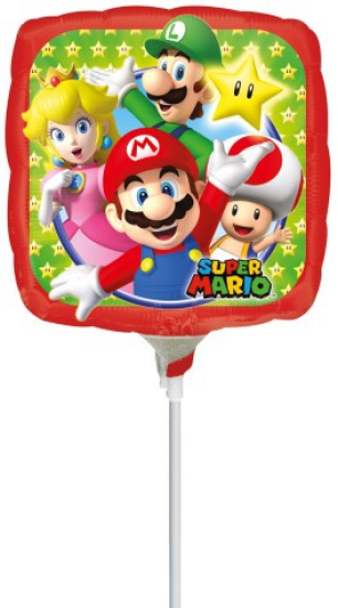 Folienballon am Stab - luftgefüllt - Super Mario - 23 cm