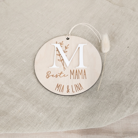Holztafel Holzschild Türschild Namensschild Beste Mama Geschenk für die Mama Türtafel Zimmertafel Wanddeko mit 3D Effekt weisses Acryl