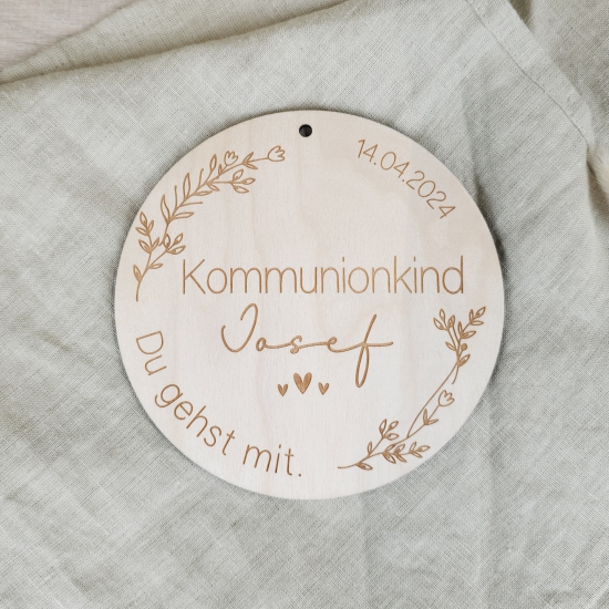 Personalisiertes Türschild aus Holz inklusive Gravur - Kommunion
