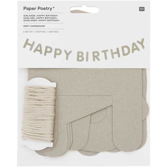 Rico Design - Paper Poetry Girlande Happy Birthday 5m - Graukarton