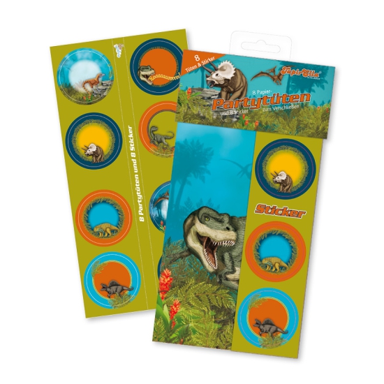 Lutz Mauder - 8 Partytüten aus Papier - TapirElla - Dinosaurier - T-Rex inklusive 8 Sticker