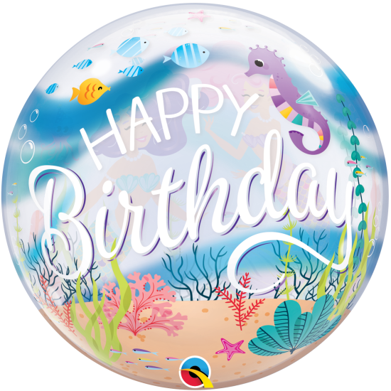XL Ballon -  Bubble - Happy Birthday - Meerjungfrau