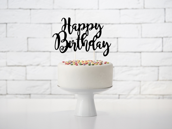Cake Topper - Kuchendeko - "Happy Birthday" - schwarz