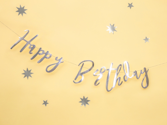 Buchstabengirlande - Happy Birthday - silber - 62 cm