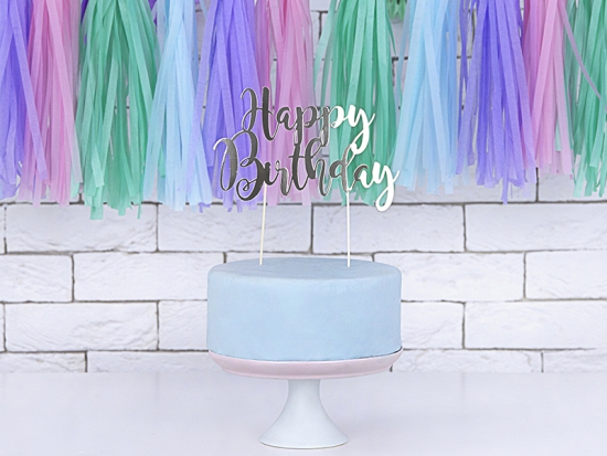 Cake Topper - Kuchendeko - "Happy Birthday" - silber