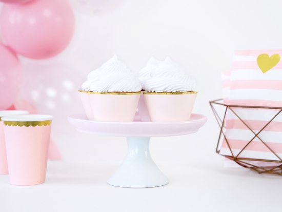 6 Cupcake - Muffin - Umrandungen - rosa mit goldenem Rand - 4,8 x 7,6 x 4,6 cm