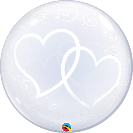 XL Ballon - Bubble - transparent - verschlungene Doppelherzen - 61 cm