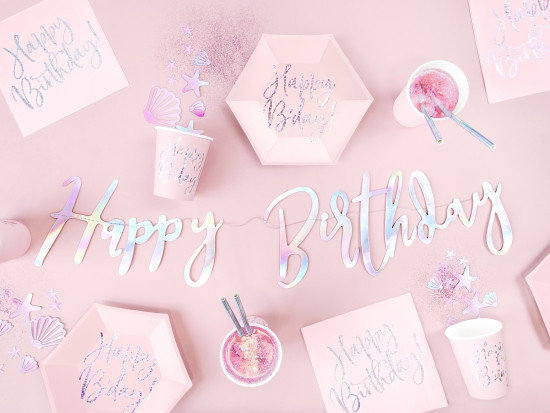 6 Pappbecher - Happy Birthday - helles rosa mit silbernem Schriftzug - 200 ml