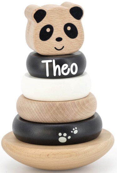 Label Label - Holz - Steckspiel - Balance - Panda - schwarz und weiß- personalisierbar - Name - Zur Taufe