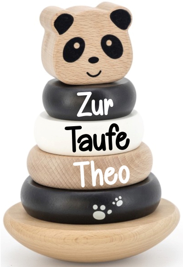 Label Label - Holz - Steckspiel - Balance - Panda - schwarz und weiß- personalisierbar - Name - Zur Taufe