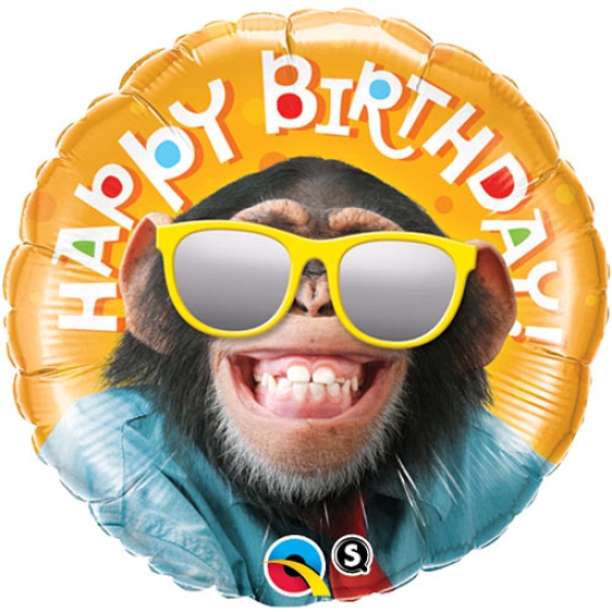 Folienballon - Happy Birthday - "Lachender Schimpanse" - 46 cm