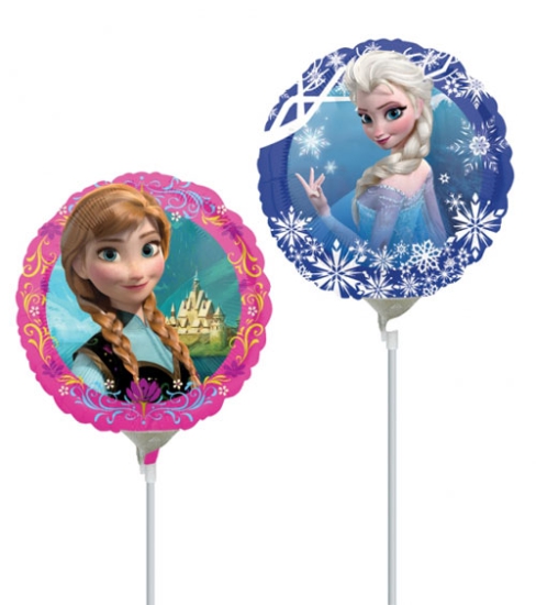 Folienballon am Stab - luftgefüllt - Disney - Frozen - Die Eiskönigin - Anna - Elsa - rund - 22,8 cm