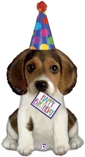 XXL Folienballon - Happy Birthday - Puppy - süßer Welpe - 104 cm