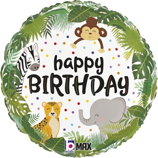 Folienballon - Happy Birthday - Dschungel - Jungle - Tiere - rund - 46 cm