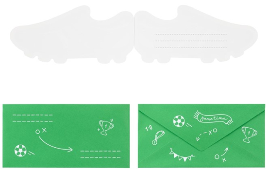 6 Einladungskarten - Fußball Party - Soccer - Fußballschuhe - 19,5 x 9 cm