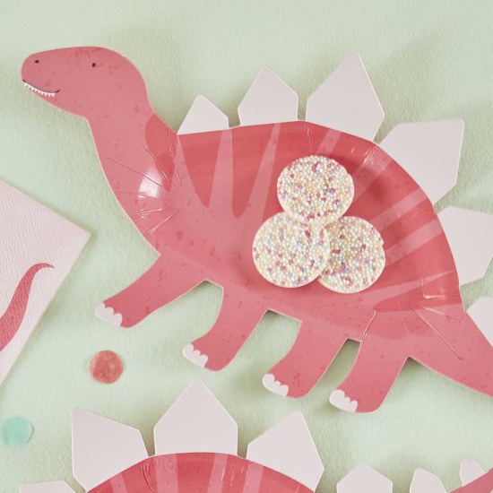 Ginger Ray - 8 rosafarbene Dinosaurier Teller - Mädchen Dino Party