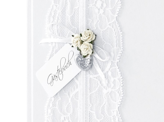 Gästebuch mit weißen Rosen - Vintage - Hochzeit - 20,5 x 20,5 cm